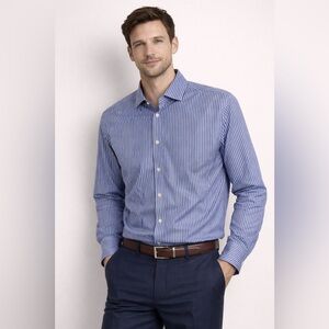 Eton Blue Stripe Button-Down Dress Shirt 19 Neck Size 48 Classic Fit